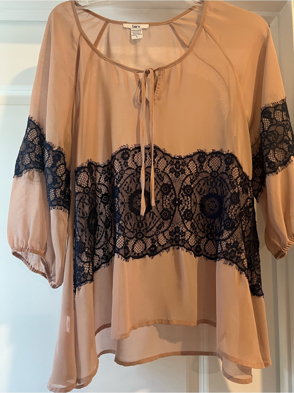 bar III Pink Lace-Trim Peasant Blouse